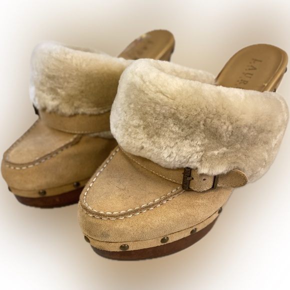 Ralph Lauren Shoes - Ralph Lauren Tan Shearling Clogs